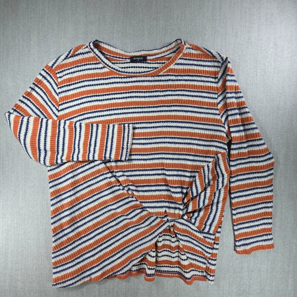 Botanique Top Women XL Orange Striped Waffle Knit Front Knot Long‎ Sleeve Shirt